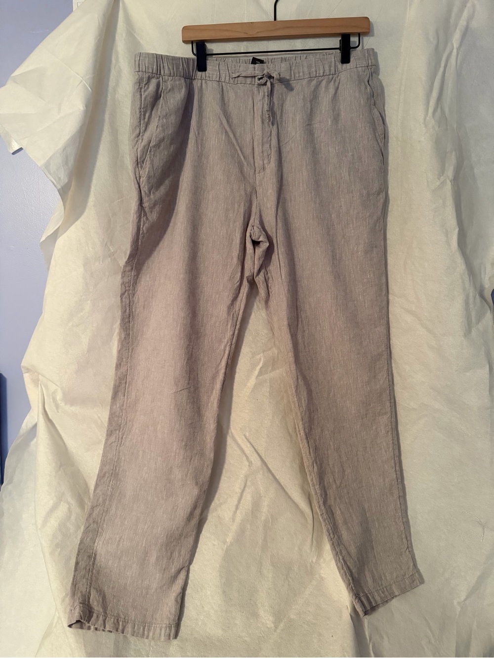 H&M Men's Light Taupe Drawstring Linen-Blend Pants